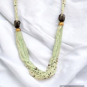Vintage Light green  black‎ beaded 14 Strand necklace 11 1/2” N. American Style